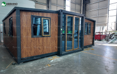 20 ft black frame, black chicken wing wood exterior wall panel, extended container house, office, homestay, living