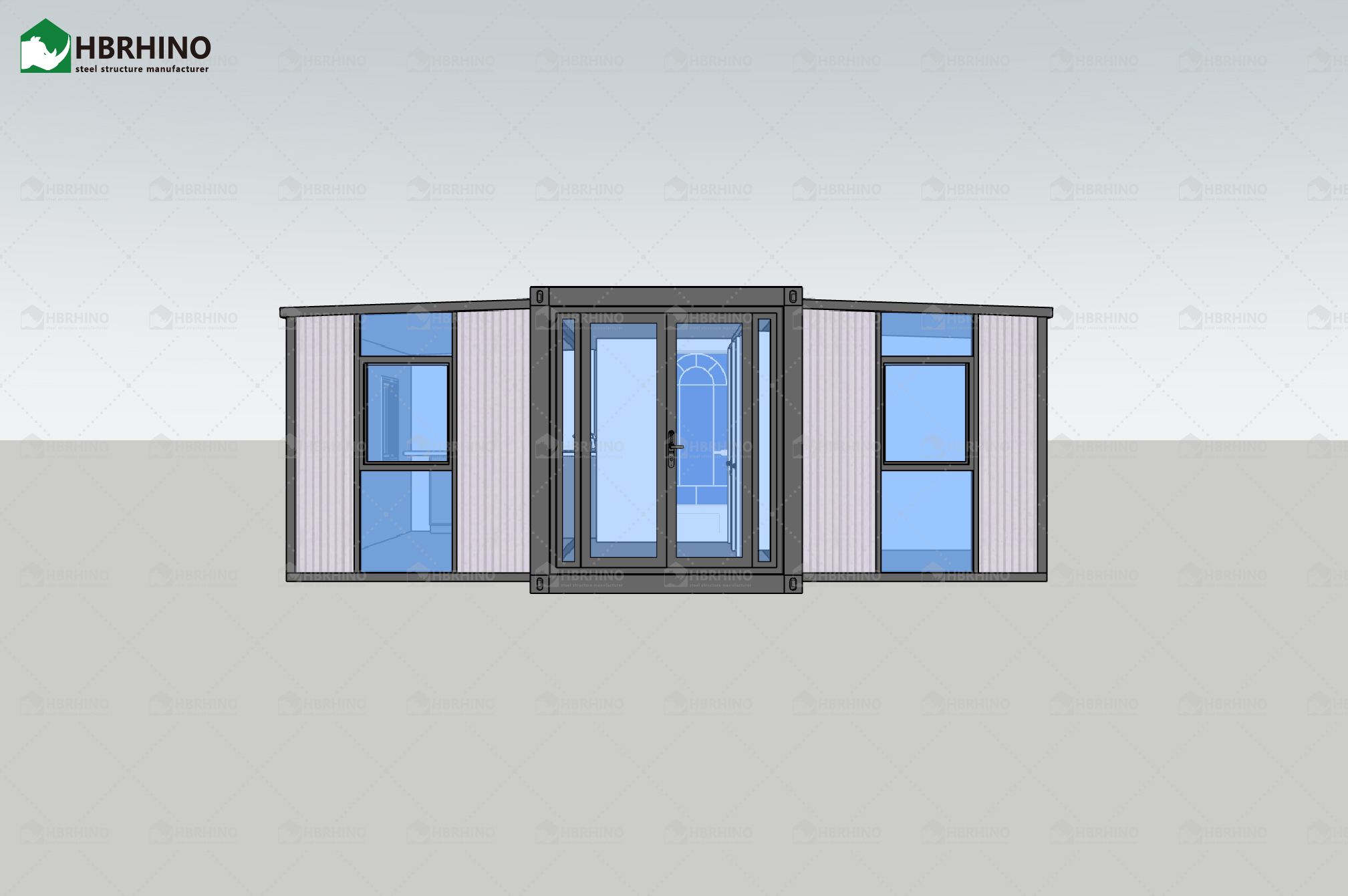 20ft French window vertical stripe wall panel extended container house