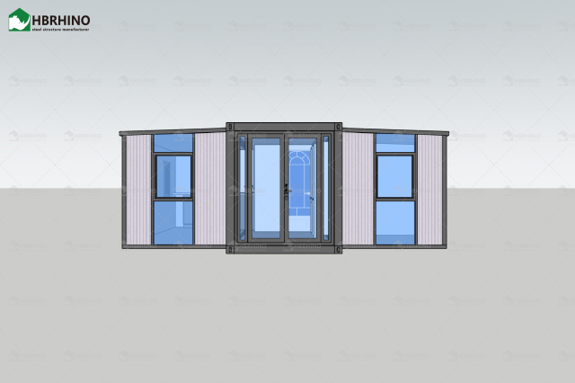 20ft French window vertical stripe wall panel extended container house