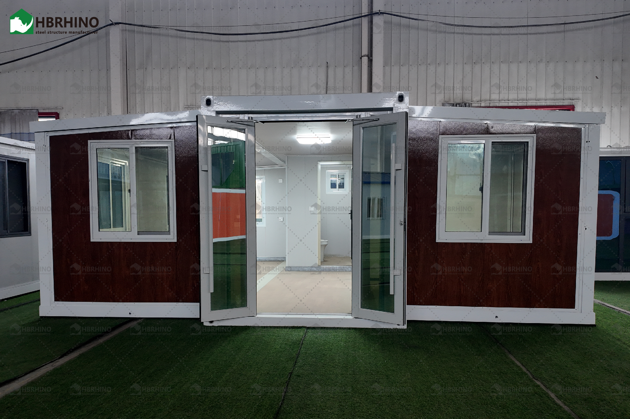 20ft red wall panel white frame KFC door expansion container house