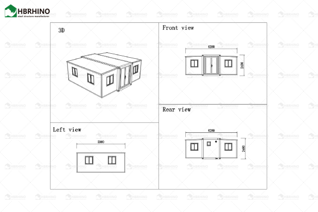 20ft red wall panel white frame KFC door expansion container house