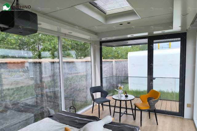 E7-Portable Space Capsule Pod Home Off Grid Solar Integrated Prefab Tiny House 270° Panoramic Glass Quick Assembly for Global Shipping