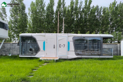 E7-Portable Space Capsule Pod Home Off Grid Solar Integrated Prefab Tiny House 270° Panoramic Glass Quick Assembly for Global Shipping