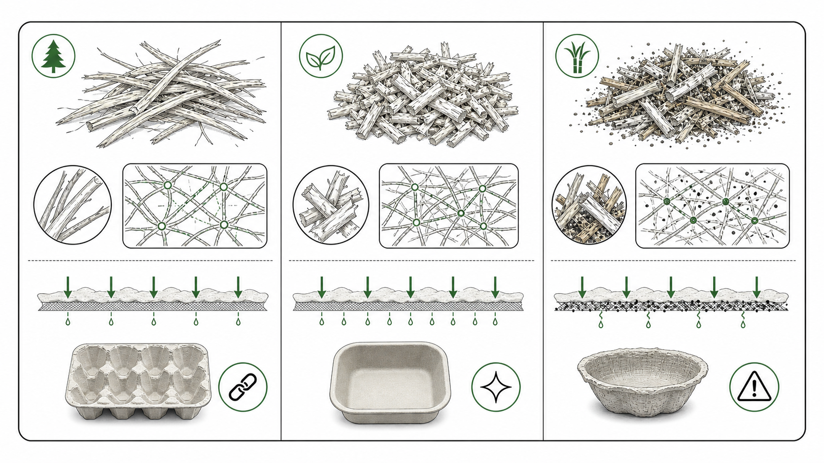 Comparison of fiber types used in molded pulp slurry preparation