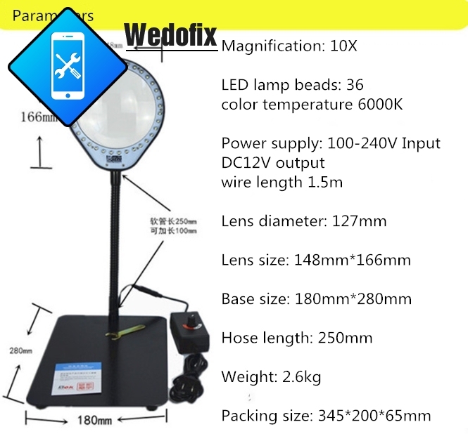 10X HD illuminated Magnify Glass Brightness LED Light Magnifier Glass for Smartphone Repair