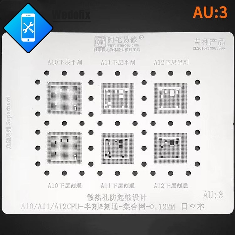 Amaoe 0.12mm A10 A11 A12 Phone CPU BGA Reballing Stencil for Logic Board Swap Repair