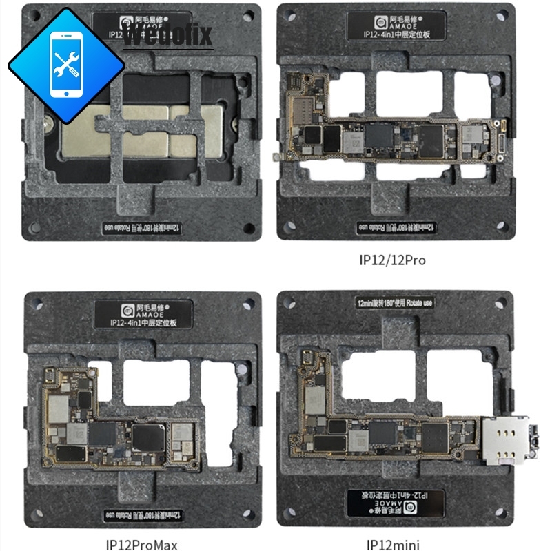Amaoe 5 in 1 Phone Motherboard BGA Reball Stencil with Positioning Mould Heating Sheld for iPhone 12mini 12 12pro/max