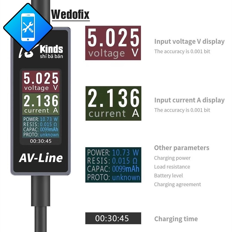 18Kinds Av-Line USB Charger Tester USB Charge Current Voltage Test Tool Phone Flash Detect Tool for iPhone Android