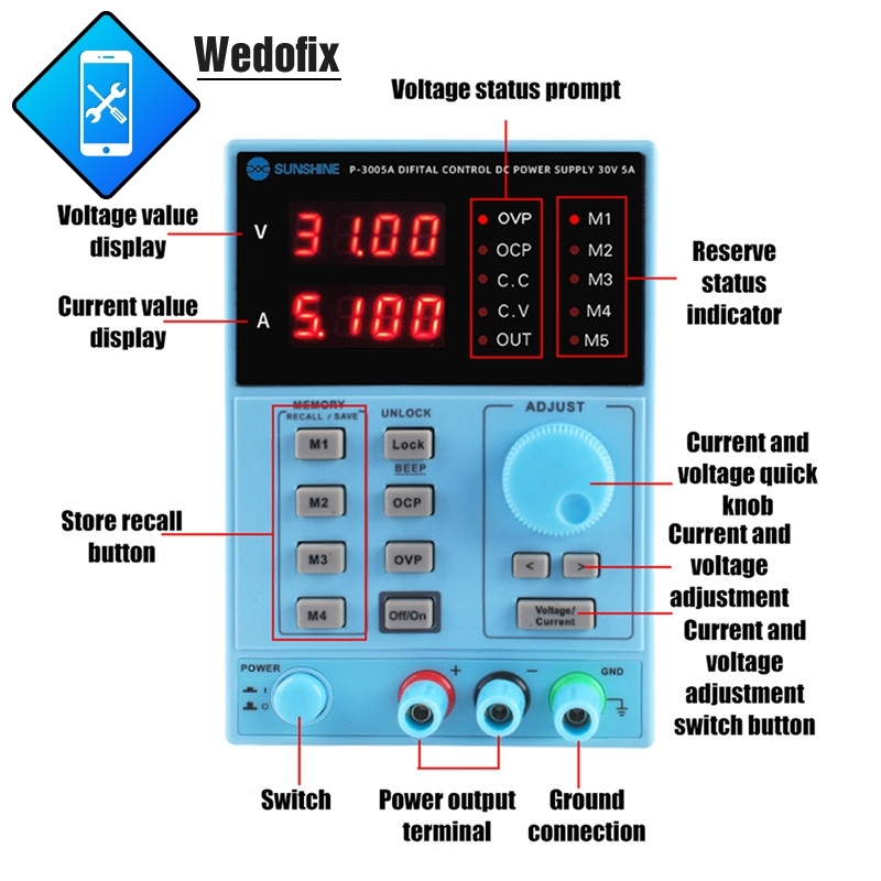 Sunshine 30V 5A DC Power Supply 4 Bits Digitial Display Power Supply for Phone Microsolder Repair
