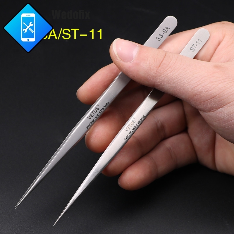 VETUS SS-SA Straight Tweezers Stainless Steel Tweezer for Phone Microsolder Repair