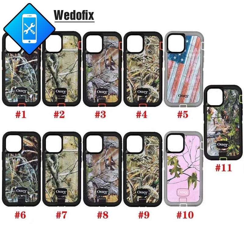 Camouflage Phone Protect Case Otterbox Army Green Phone Protector Cover Shell for iPhone 12 11 X 8 7 6
