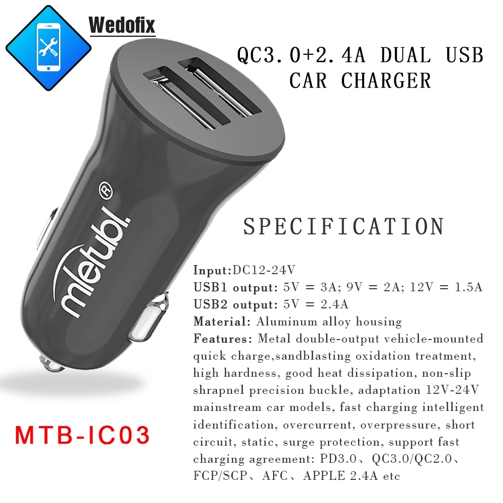 5V 2.4A Dual USB Car Charger QC3.0 Mobile Phone Charger for iPhone Huawei Samsung Tablet Car-charger