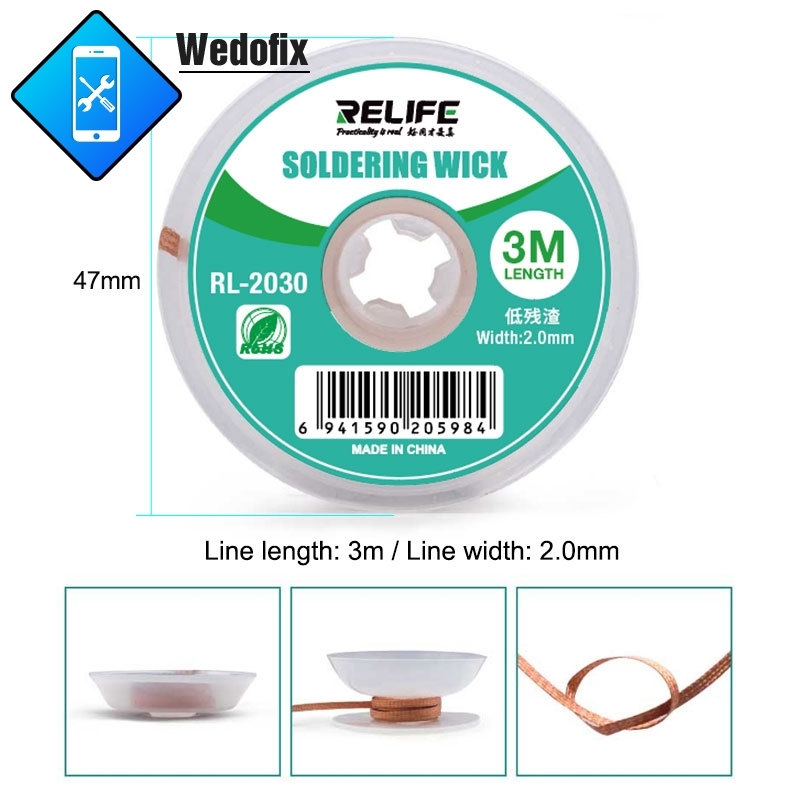 Relife RL-2030 Soldering Wick 2.0mm*3M Soldering Tape for Mobile Phone Logic Board Repair