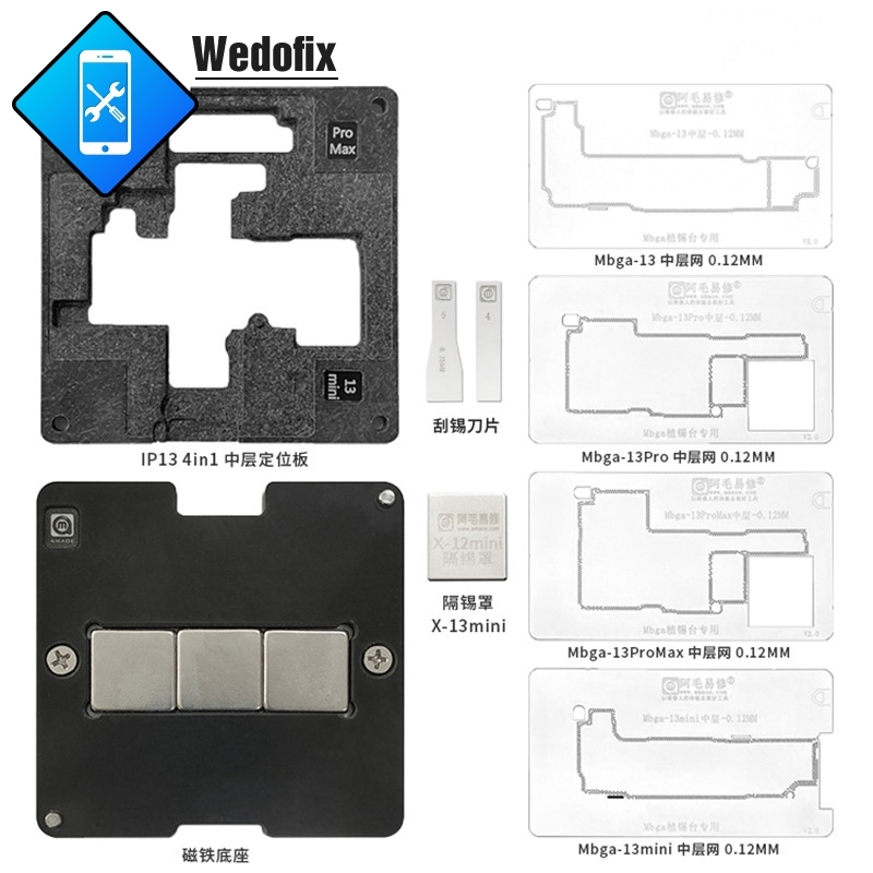 Amao 0.12mm 4 in 1 BGA Reballing Stencil Template Middle Frame Stencil for iPhone 13 13pro 13promax 13mini