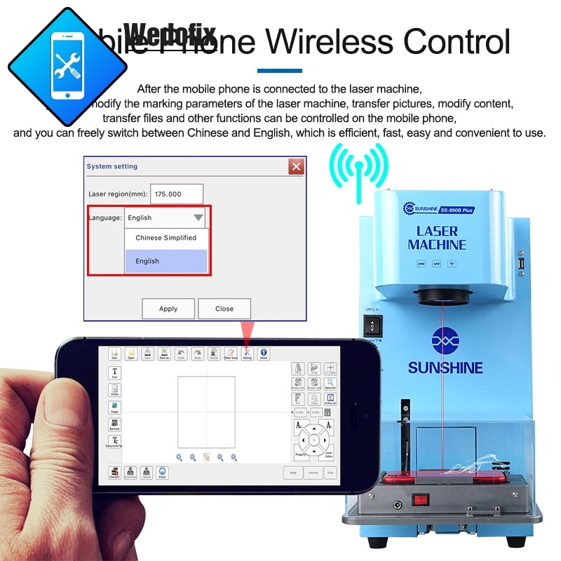 Sunshine 20W SS-890B Plus Laser Machine with Built-in Computer System Smoking Device System Wireless Control for Mobile Phone Rear Glass Removing
