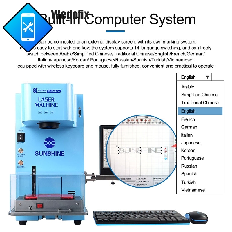 Sunshine 20W SS-890B Plus Laser Machine with Built-in Computer System Smoking Device System Wireless Control for Mobile Phone Rear Glass Removing
