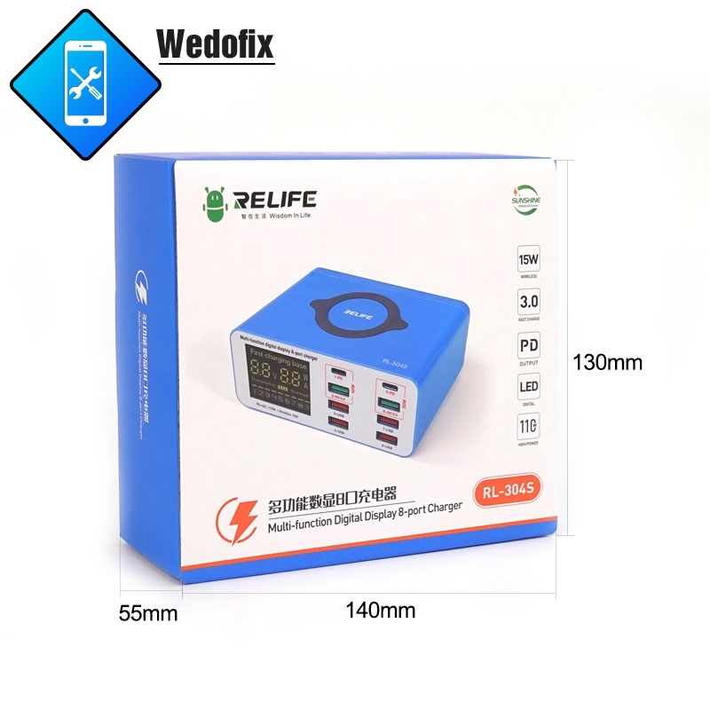 15W 8 Ports USB Charging Hub Fast Charge Station with Digitial Display PD3.0 QC3.0 for Mobile Phone Laptop Charging