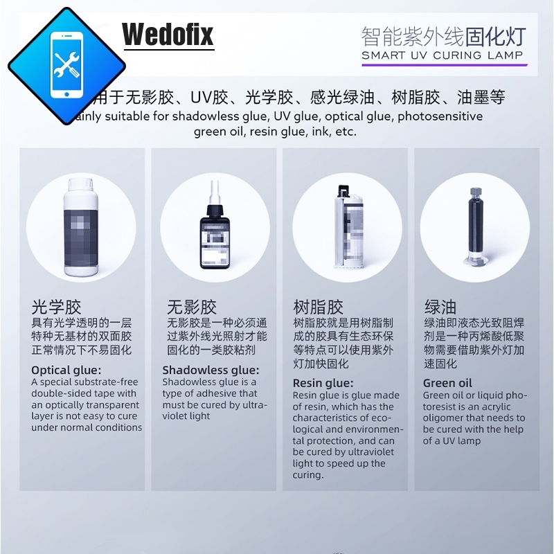 Smart UV Curing Lamp with Rechargable Battery Type-C Socket UV Glue Green Oil Solder Helper for LCD Screen Refurb PCB Repair 
