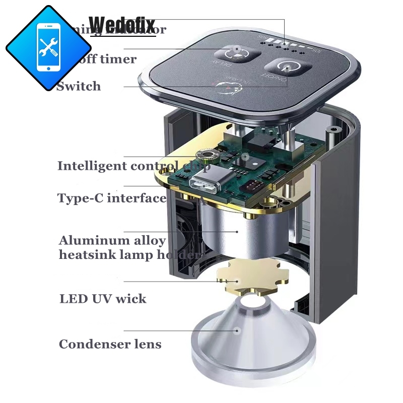  Smart UV Curing Lamp with Rechargable Battery Type-C Socket UV Glue Green Oil Solder Helper for LCD Screen Refurb PCB Repair 