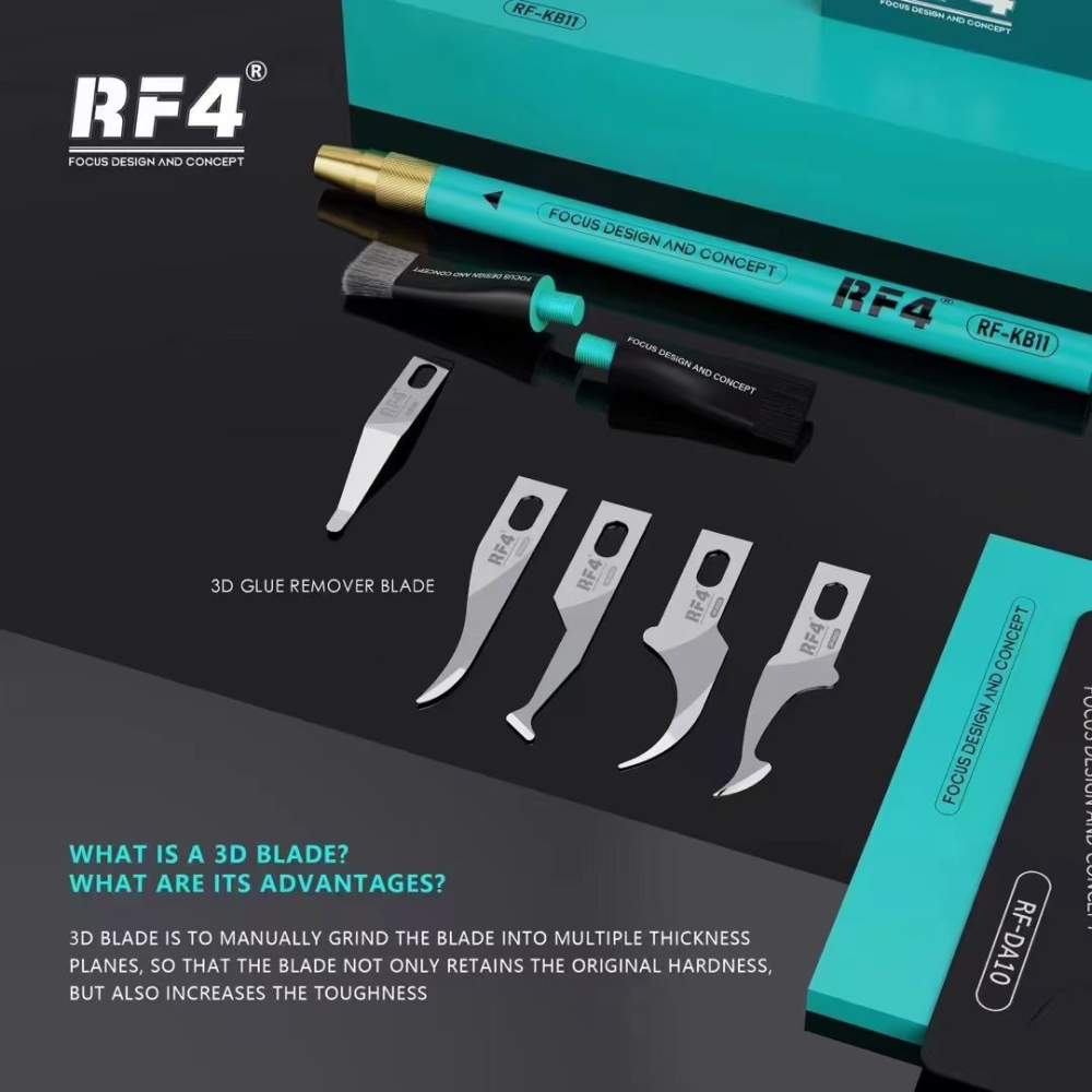 RF4 3D Blade with Cleaning Brush for CPU NAND IC Removal RF-KB11 Multi-functional Layered Knife with Replacable Brushes