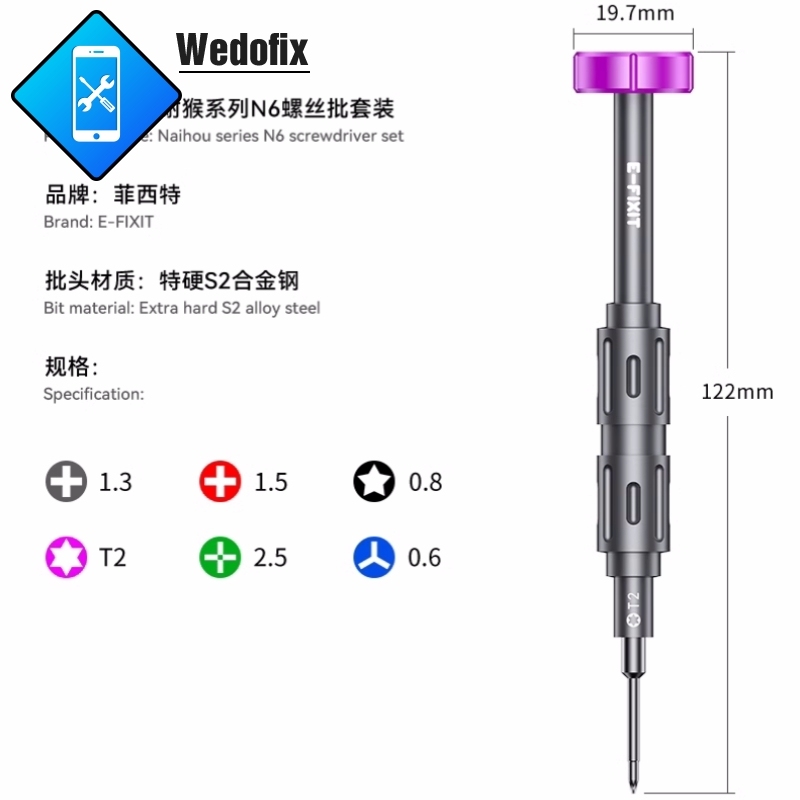 E-Fixit N6 Screwdriver Set with High Precisin Snap-fit Screws S2 Batch Heads for Mobile Phone Electronics Repair 