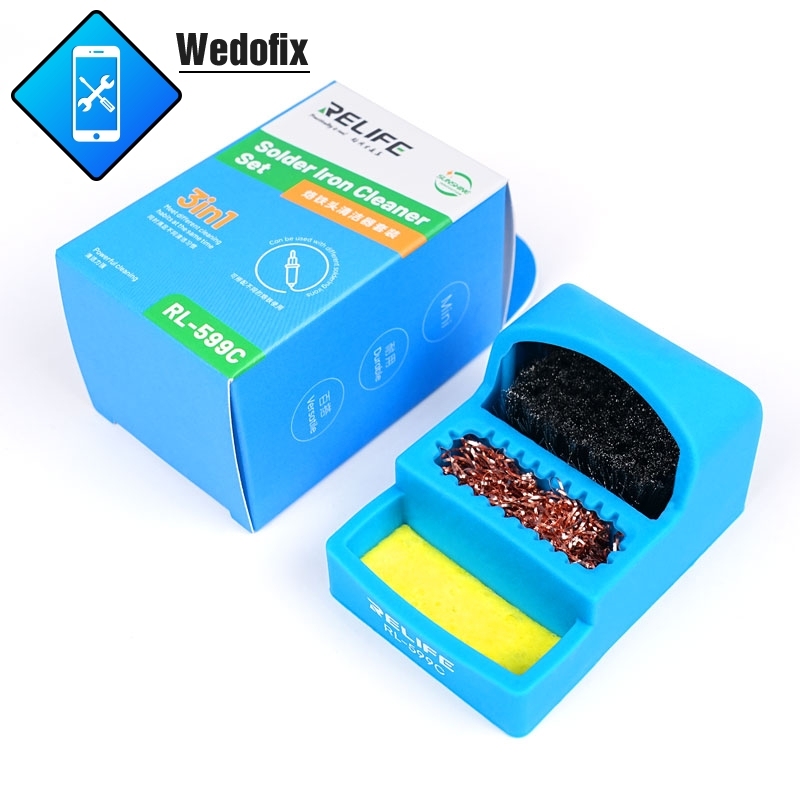 Relife Mini 3 in 1 Solder Iron Refresher with Cooper Wire Steel Brush Sponge Soldering Tip Cleaner Tool