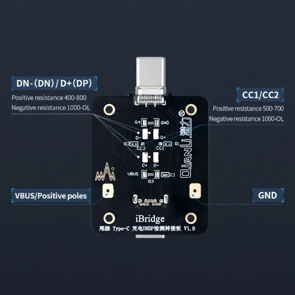 Qianli iBridge USB-C Tail Plug Tester DNDP Detection Board Type-C Charging Port Tester for Samsung Huawei iPhone