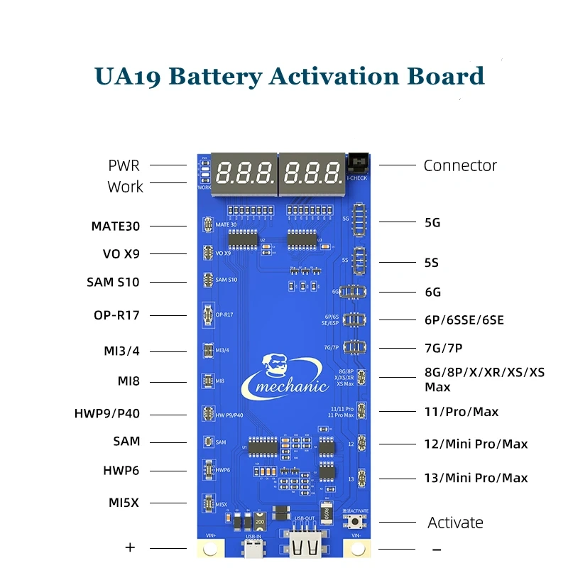 MECHANIC BA27 Battery Activation Detection Board Phone Battery Tester Repair Quick Charging for iPhone 5G-13 Pro Max Android