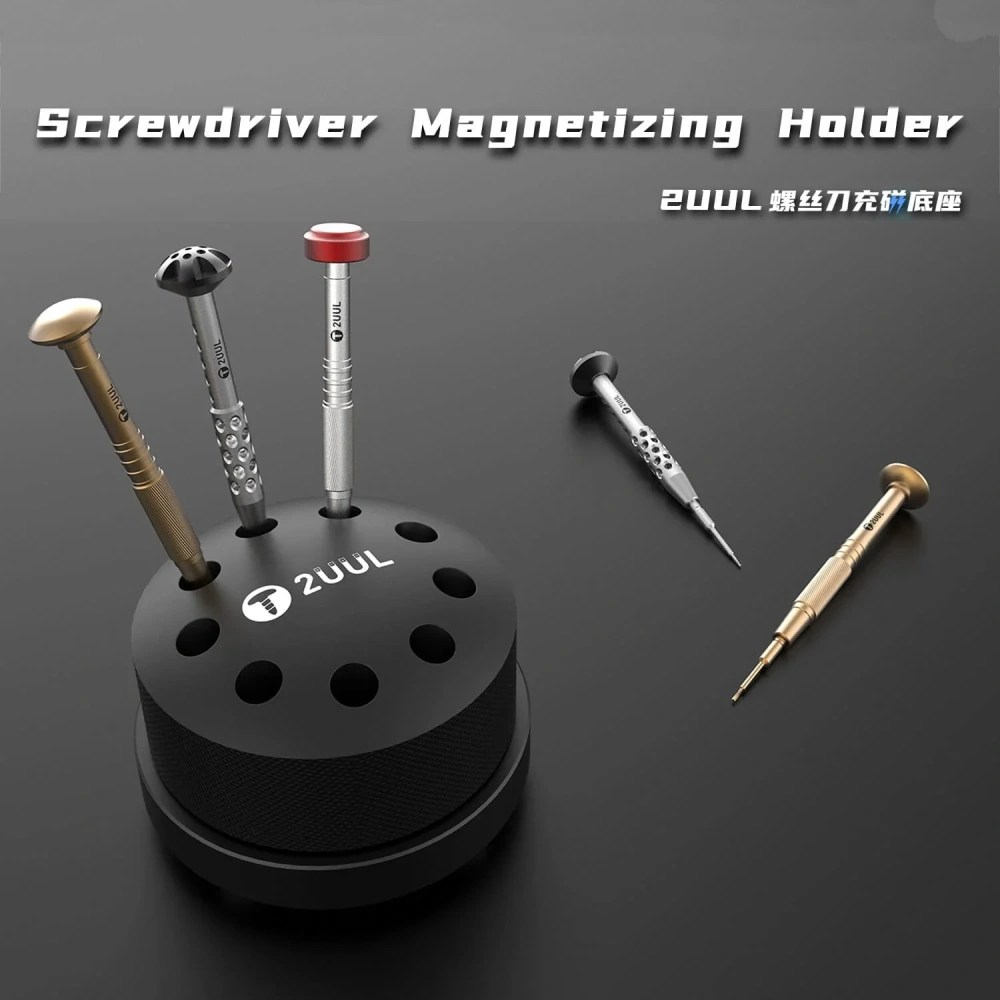 2UUL ST51 Magnetic Rotatable Screwdriver Holder with 9 Hole Phone Repair Tweezers Organizer for Phone Repair Tools Sorting