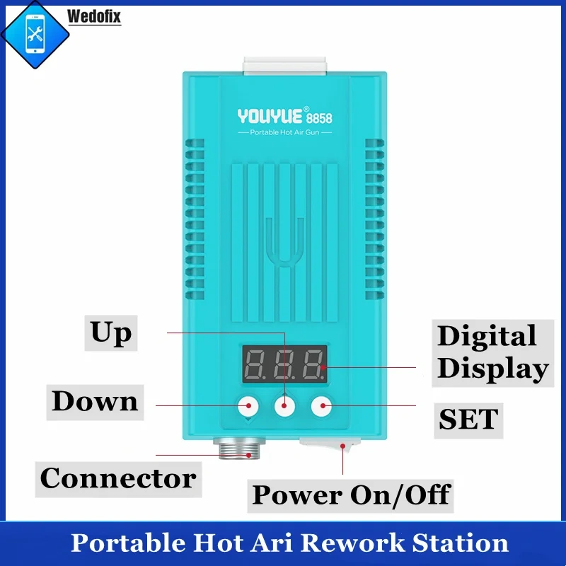 YouYue 8858 Portable Hot Air Rework Station Phone Repair Digital Display Heat Gun with 3 Pcs Nozzles for Electronics Repair