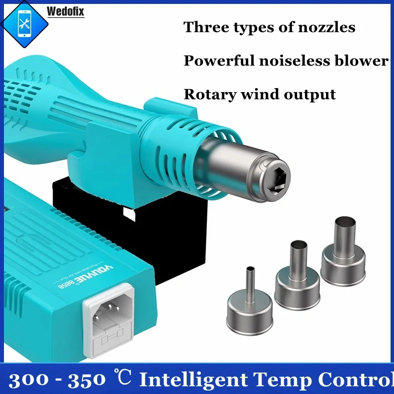 YouYue 8858 Portable Hot Air Rework Station Phone Repair Digital Display Heat Gun with 3 Pcs Nozzles for Electronics Repair