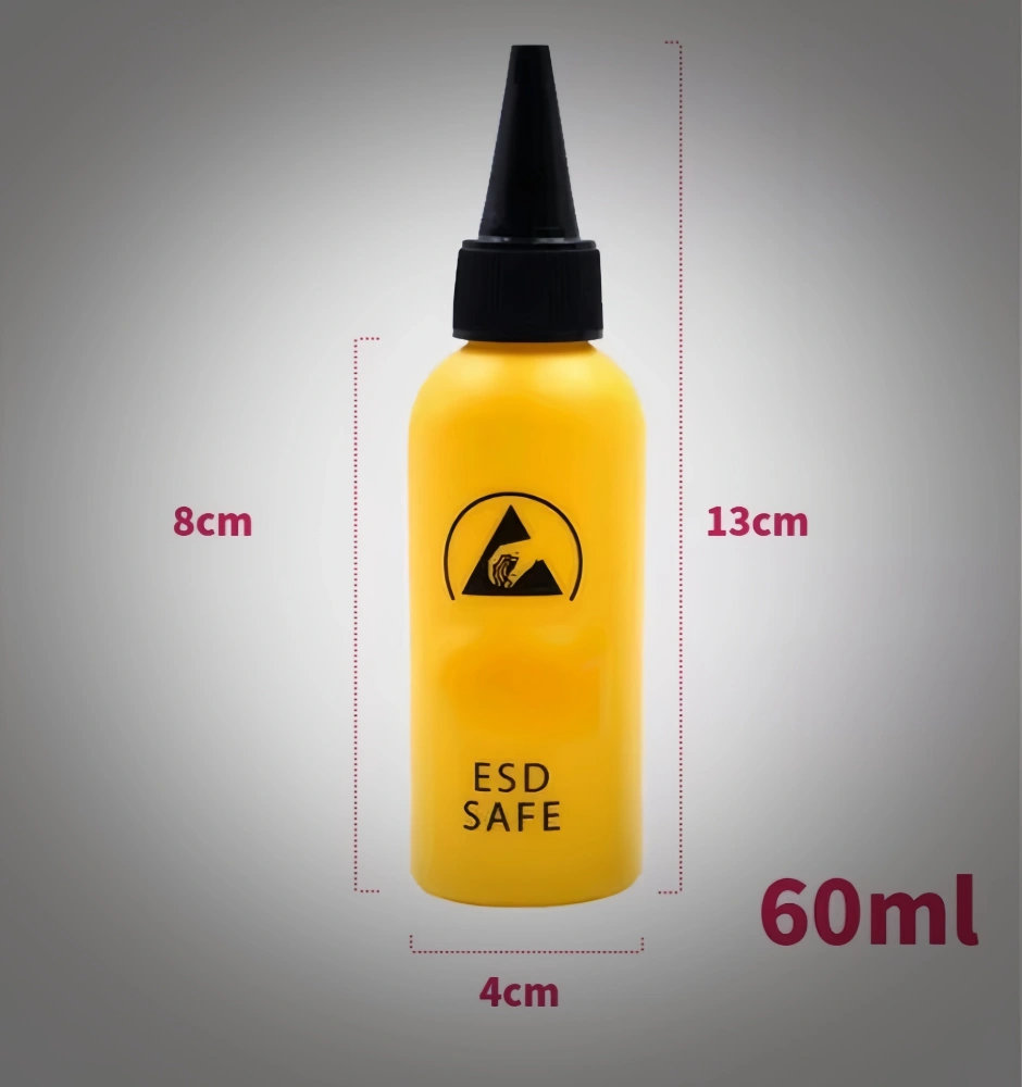 60mL ESD Alcohol Bottle Dispenser with Stainless Steel Needle Anti-static Glue Dropper for Phone Electronics PCB Board Clean