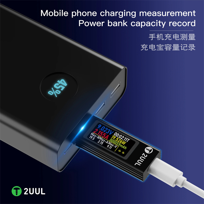 2UUL PW21 USB C Charging Tester Mini Charge Mate Detector 30V 12A Charger Testing Tool for iPhone Samsung Oppo Repair