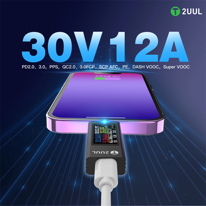 2UUL PW21 USB C Charging Tester Mini Charge Mate Detector 30V 12A Charger Testing Tool for iPhone Samsung Oppo Repair