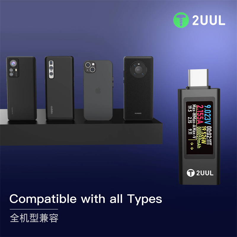 2UUL PW21 USB C Charging Tester Mini Charge Mate Detector 30V 12A Charger Testing Tool for iPhone Samsung Oppo Repair