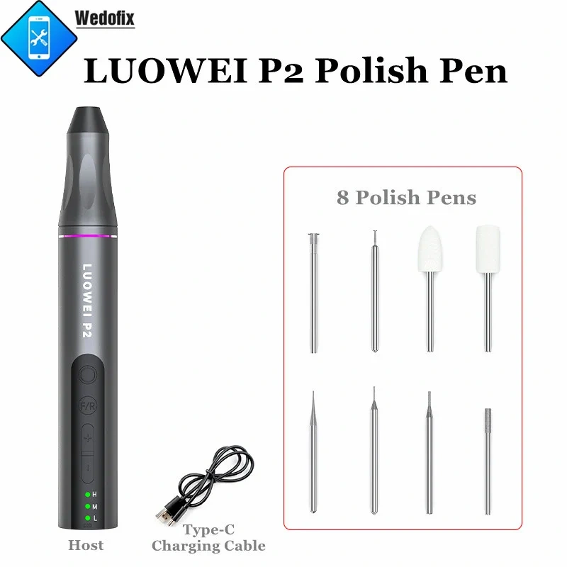LUOWEI P2 Polish Pen with 8pcs Grinding Drills USB C Rechargeable Grinder for Mobile Phone NAND CPU IC Polishing Tools