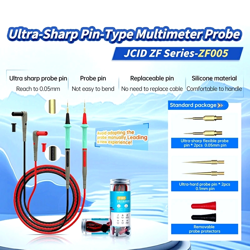 JCID ZF005 Universal Multimeter Pen with Ultra-fine Lead 0.05mm 0.1mm Test Lead Kit for iPhone Electronics Current Detect Repair