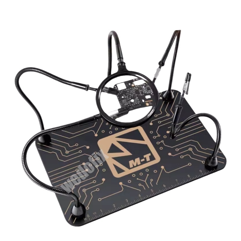 MTriangle Multifunctional Solder Helper with 4Pcs Clip Adjustable Tube Chip Fixed Holder with Magnifier Glass for Soldering Work