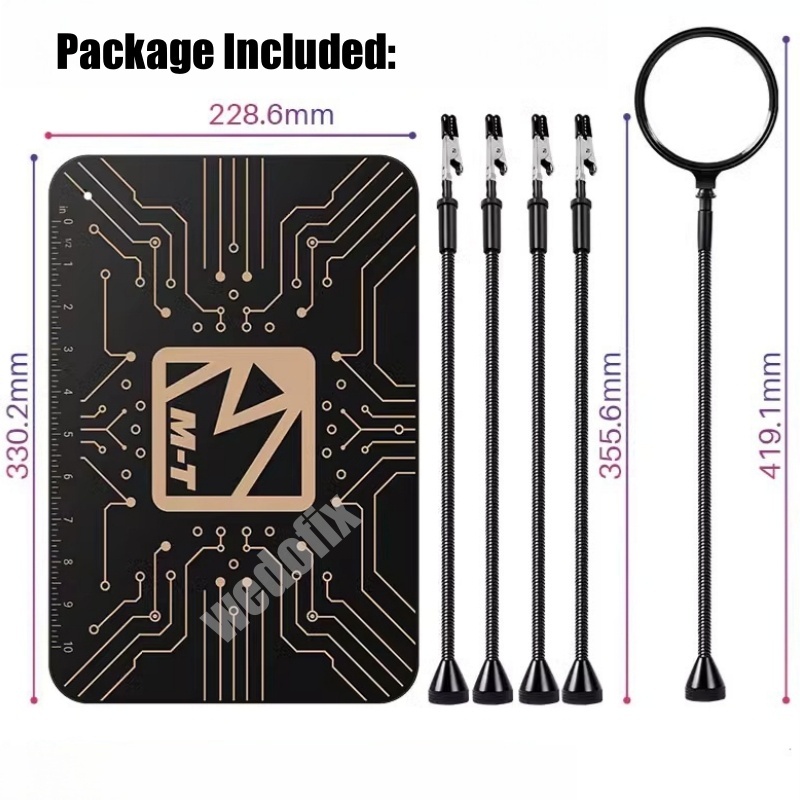 MTriangle Multifunctional Solder Helper with 4Pcs Clip Adjustable Tube Chip Fixed Holder with Magnifier Glass for Soldering Work