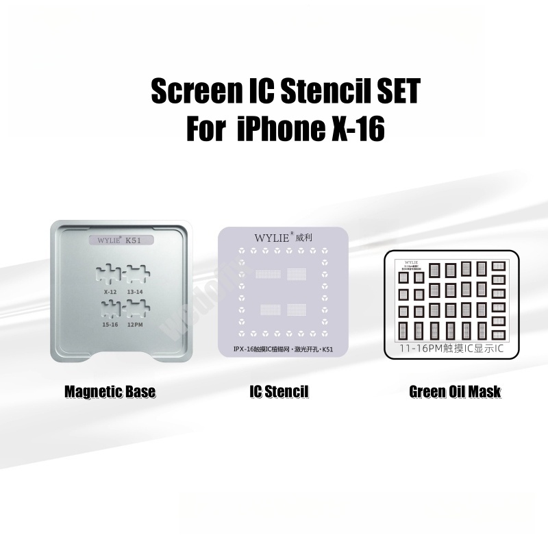 WYLIE Screen Touch IC Stencil Set with Magnetic Base Solder Mask for iPhone X - 16 Screen IC Replace