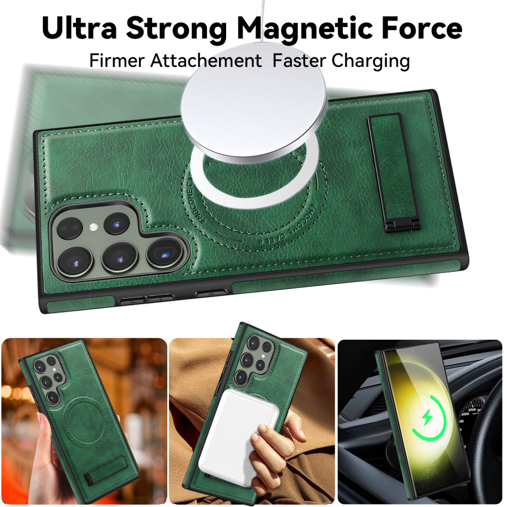 High Quality Leather Bracket Magsafe Protective Case for Samsung S22 S23 S24 S25