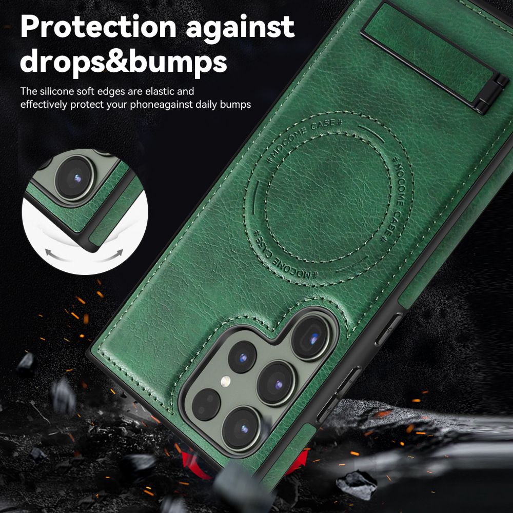 High Quality Leather Bracket Magsafe Protective Case for Samsung S22 S23 S24 S25