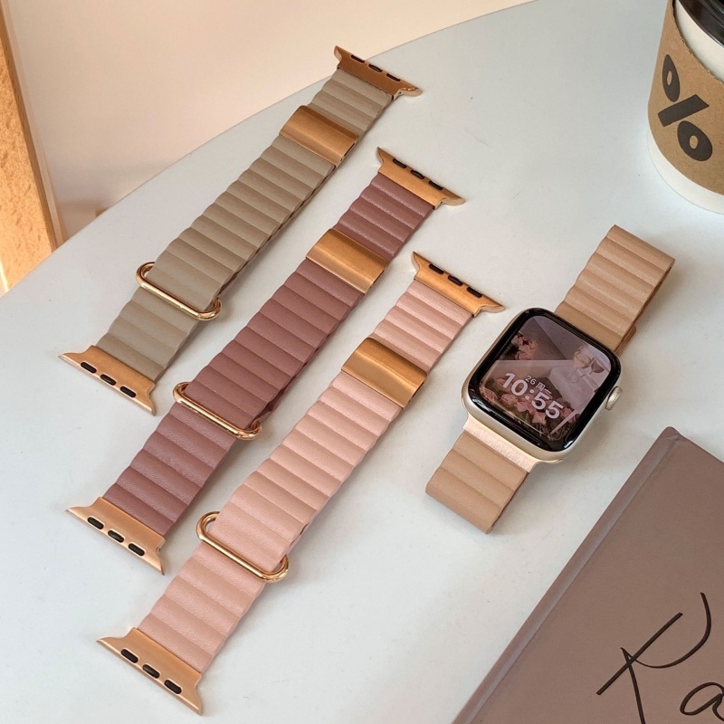 Litchi Grain Leather Magnetic Watch Strap for iWatch S10 S9 S8 S7 49mm 42mm