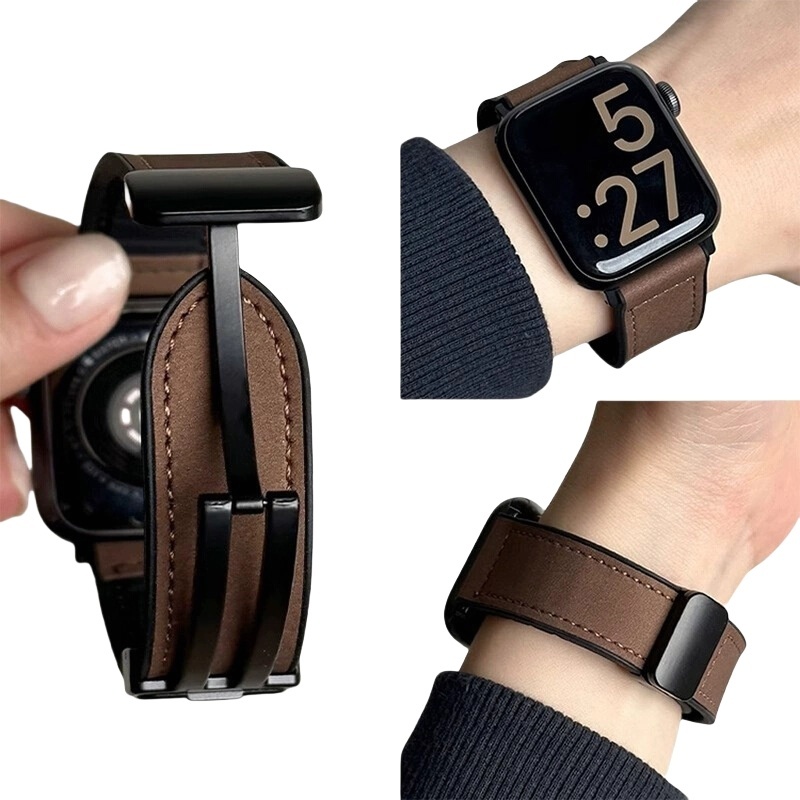 For Apple Watch Wristband Leather Magnetic Buckle Watch Strap 38 41 42 44 45 46 49