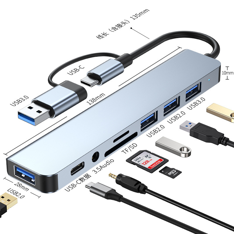 USB Hub 8 in 1 Docking Station with USB Type C Connector