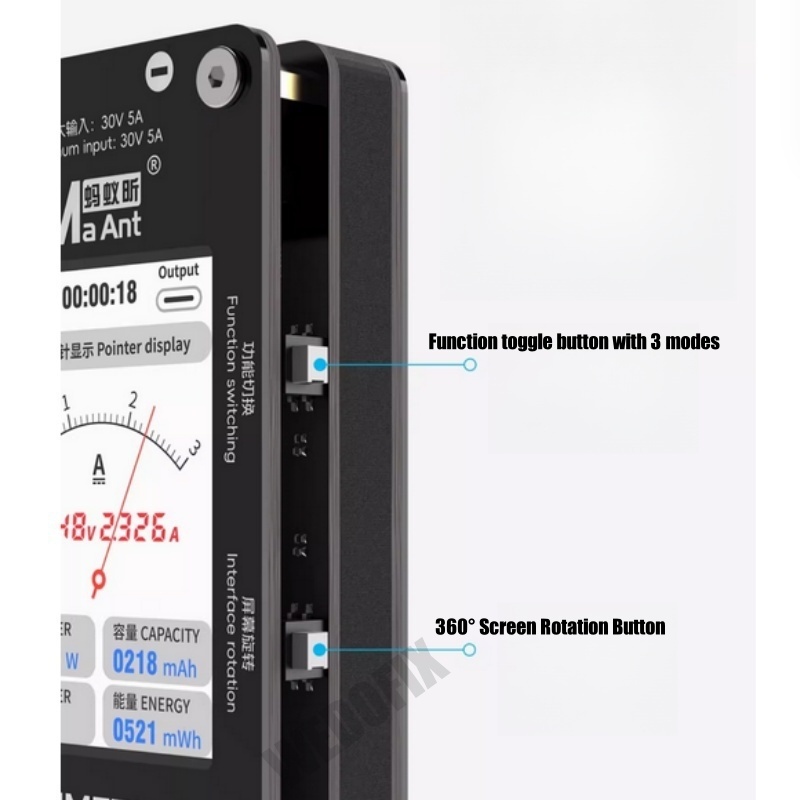 Maant Pointer Digital Display Ammeter with Voltage Current Detector 30V 5A Curve Display Mode for Phone Logic Board Check