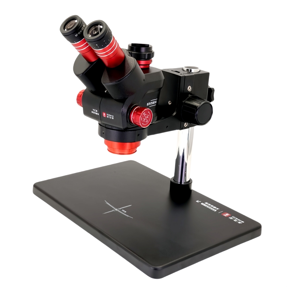 YCS6558X HD Trinocular Microscope with 10*23 Eyepieces 144 LED Microscope 360° Rotation Arm Holder