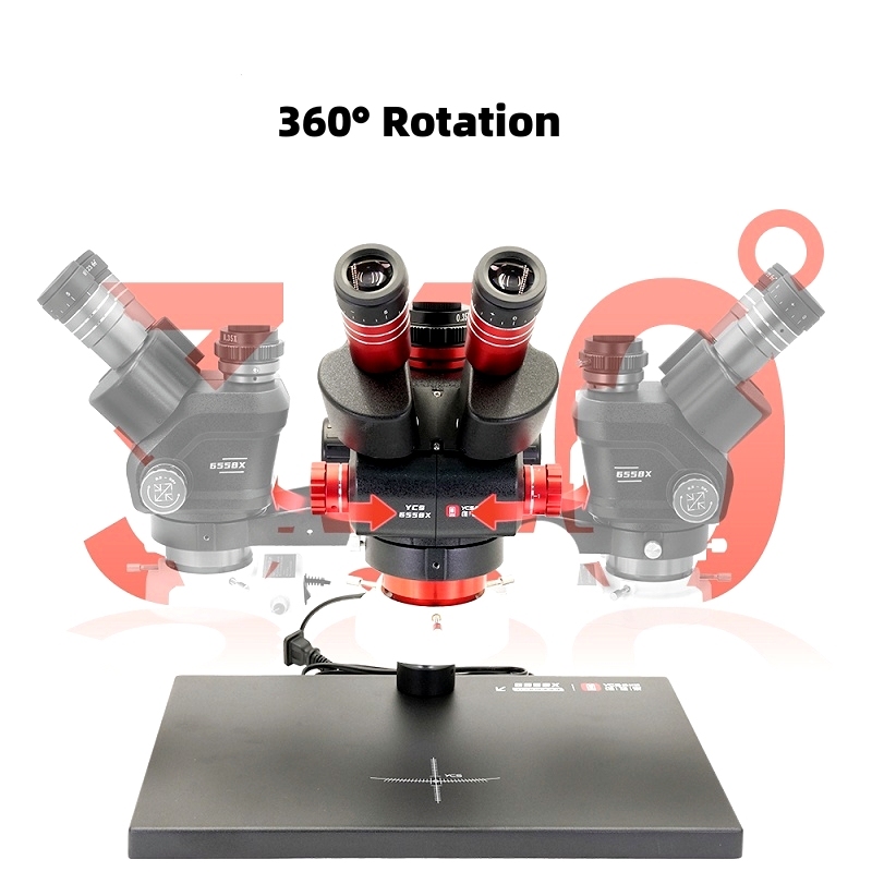 YCS6558X HD Trinocular Microscope with 10*23 Eyepieces 144 LED Microscope 360° Rotation Arm Holder
