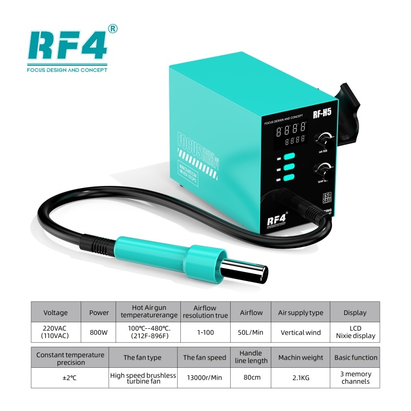 RF4 H5 800W 480℃ Digital Display Hot Air Rework Station