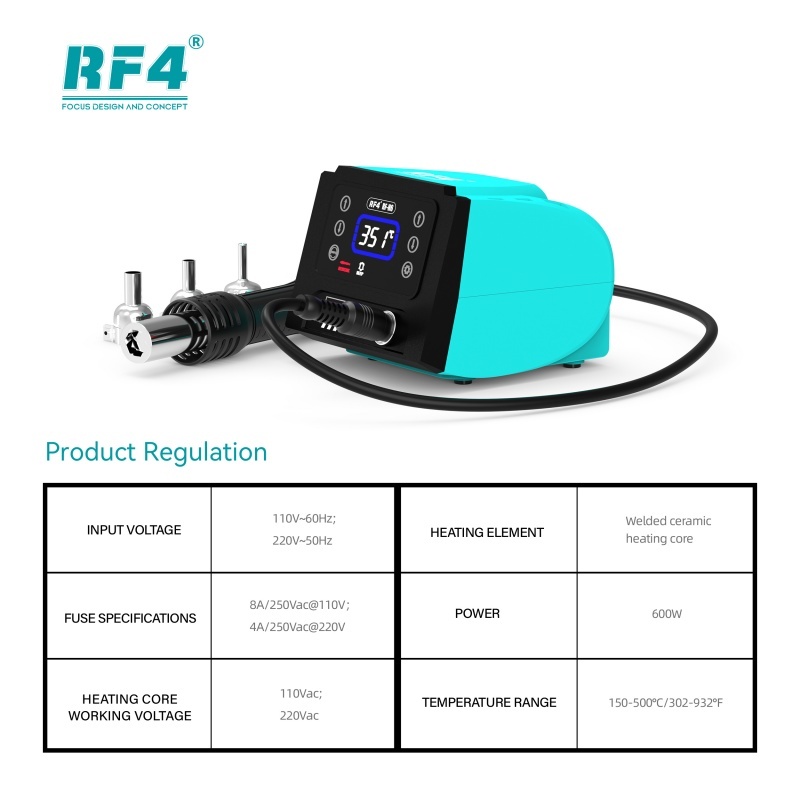 RF4 H 600W 500℃ Digital Display Hot Air Rework Station